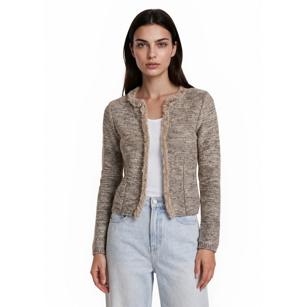 Cocogio Cardigan Sweater Women's Size XS Beige Marled Wool Alpaca Acrylic Fringe